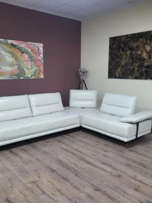 Pearl White Leather Corner Sofa Artemis new with Electric Recliners