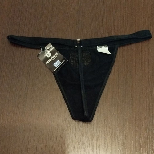 Women's string slip with heart strass new, black Free Move