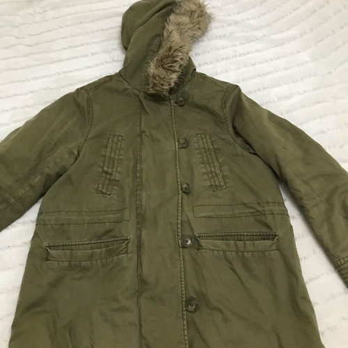 Khaki jacket used with fur hood and quilted lining