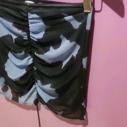 Collusion micro skirt with cow print and ruched design, new