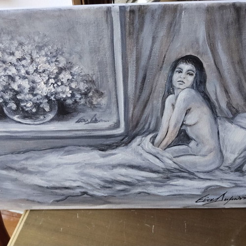 Oil painting nude on canvas 36x23cm