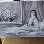Oil painting nude on canvas 36x23cm