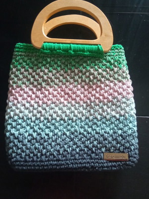 Handmade Crochet Bag with Degradé Colors and Wooden Handles, New