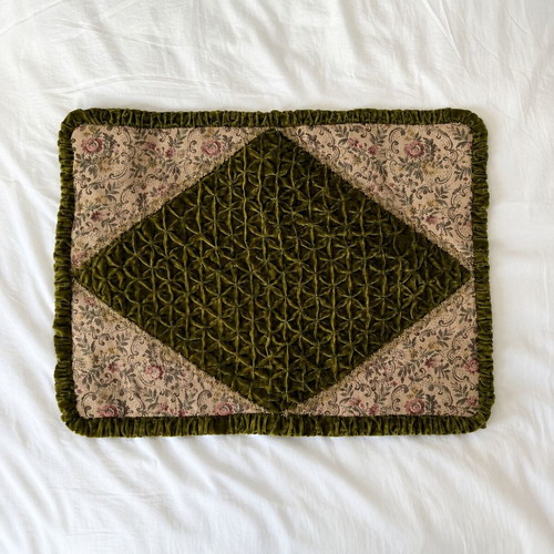 Vintage German Pillowcase 70s Olive Velvet 53×42 cm