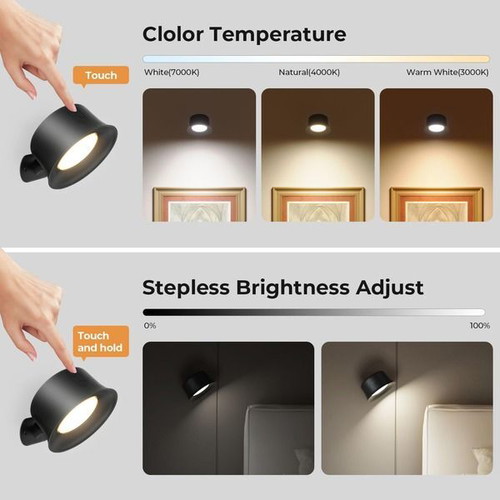 FULEN set of 2 wireless LED wall lamps, 3200 mAh, remote and touch control