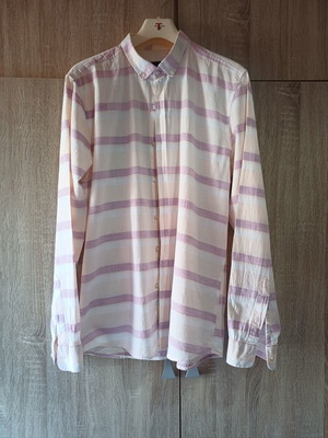 Men's striped long-sleeve shirt L like new, 100% cotton, white and purple