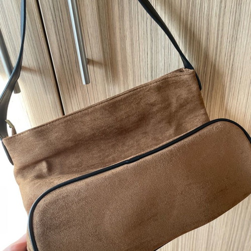 Brown beige shoulder bag faux suede like new, medium size