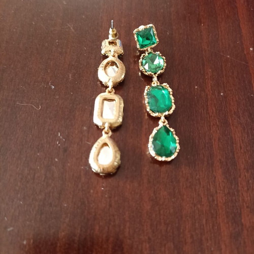 Long green and gold earrings