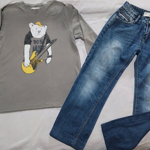 Jeans and long-sleeve shirt set size 9 years like new, gray and blue