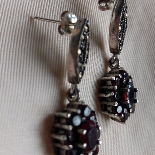 925 earrings used with garnet and marcasite vintage