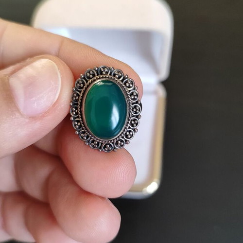 Handmade silver ring with green aventurine size 55 like new