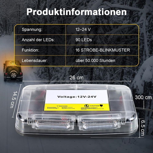 Rotating LED Strobe Light 12-24V 90 LEDs Emergency Beacon New