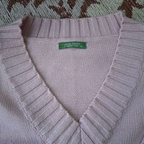 United Colors of Benetton women's pastel pink V-neck knit jumper size XL