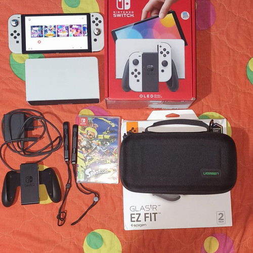 Nintendo Switch OLED White 2024 used with Splatoon 3 and extras