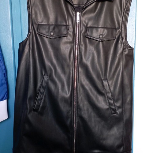 8 by YOOX sleeveless biker jacket new, black faux leather