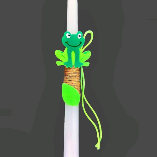 Easter candle with felt frog and bag, new