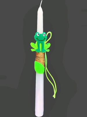 Easter candle with felt frog and bag, new