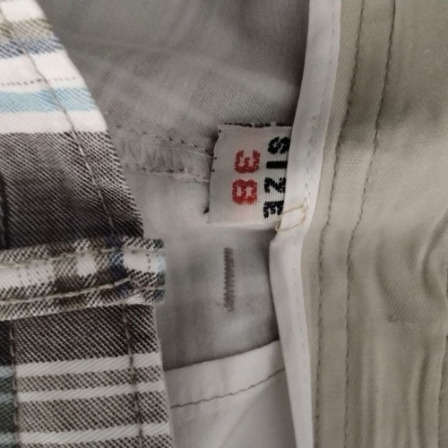 Men's checked bermuda shorts used, size 38, 100% cotton, blue and brown