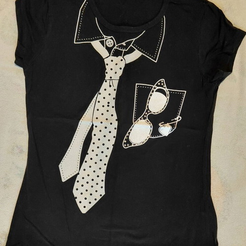 Top with tie print like new, black