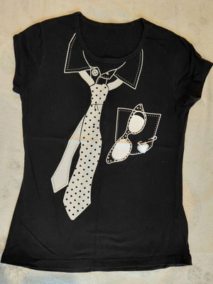 Top with tie print like new, black