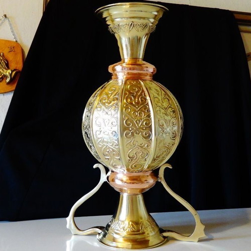 Antique copper amphora like new, handcrafted with relief ornaments