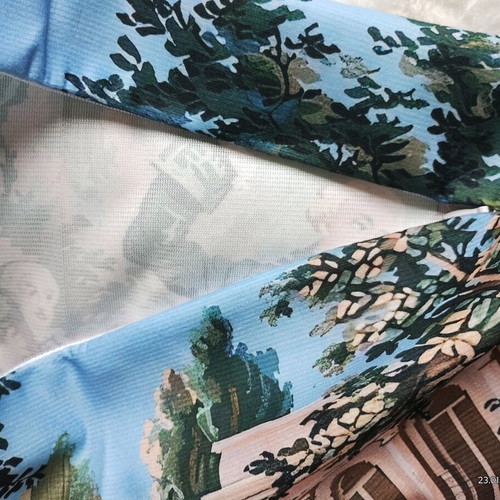 Vintage polyester pillowcases, 2 pcs, double-sided with French baroque print