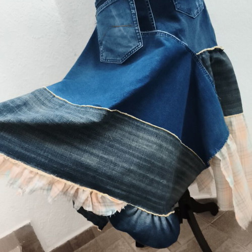 Handmade upcycled Y2K denim salopette dress