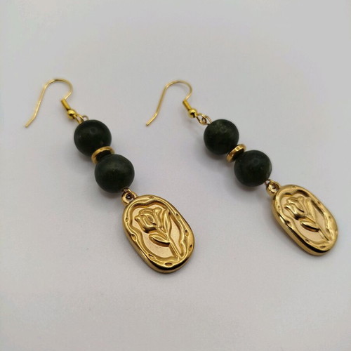 Handmade earrings with natural jade and hematite, new