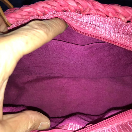 Handmade shoulder bag in fuchsia straw, new