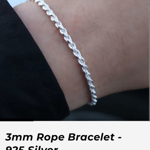 Silver 925 Rope Chain Necklace and Bracelet Set