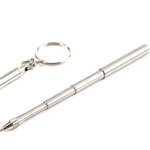 Mini Telescopic Pen Keychain new, stainless steel silver