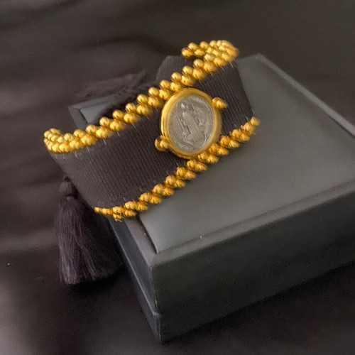 Bracelet new with embroidered steel beads and steel motif in black