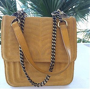 Zara Mustard Color Purse With Lion Heads And Chain Strap