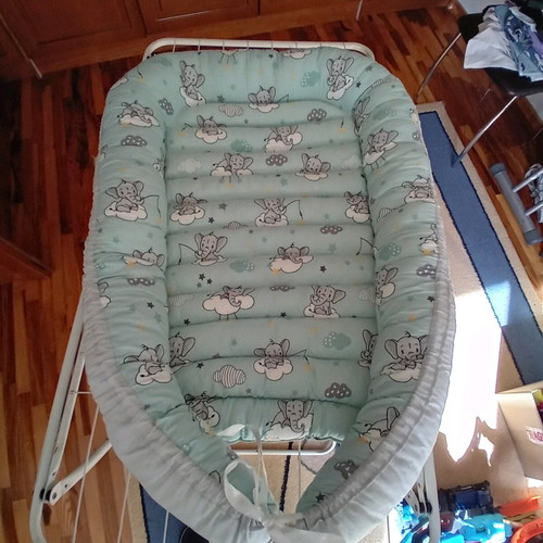 Handmade baby nest like new, reversible with elephant and grey