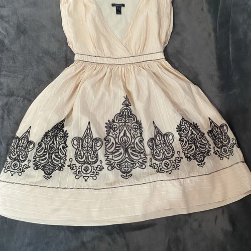 Mango Suit vintage beige dress with black embroidery, size S