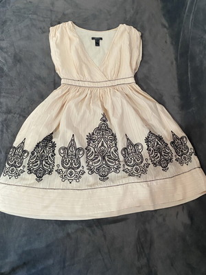 Mango Suit vintage beige dress with black embroidery, size S