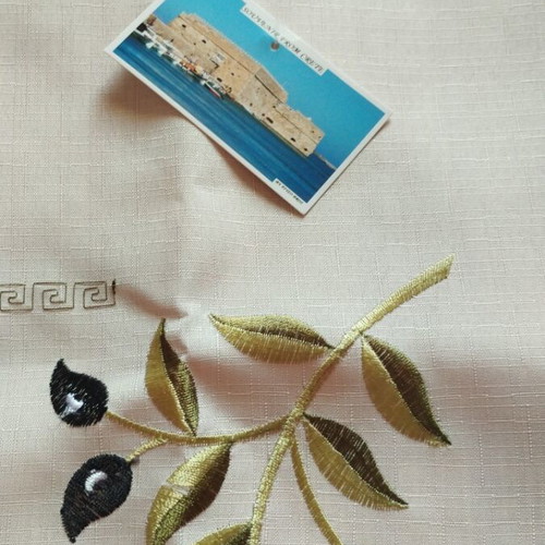 Embroidered Table Runner 85x85 cm new with olive branch design