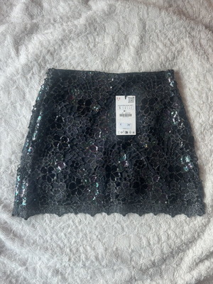 Zara Anthracite Grey Sequin Knit Mini Skirt Size S New