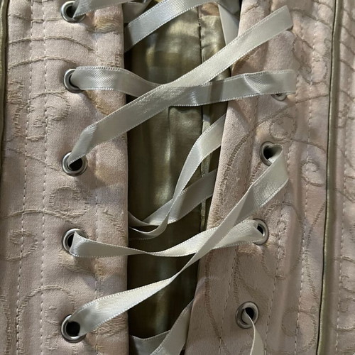 Corset bustier with laces and metal buttons new, green beige satin