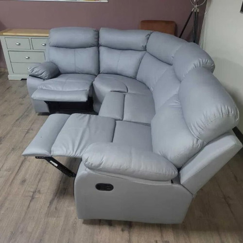 Gray leather corner sofa with manual reclining mechanism new