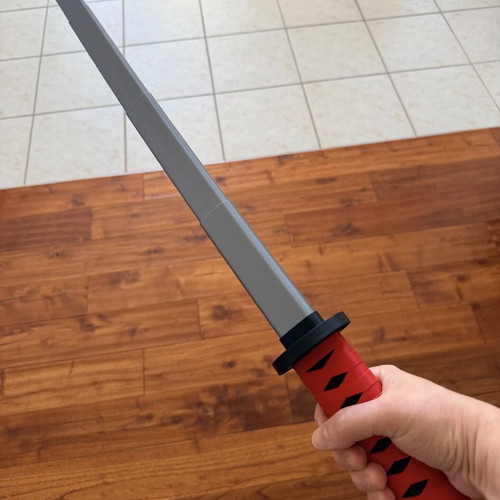 3D printed folding katana toy, 82cm, red and black design