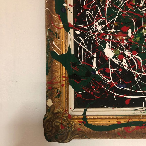Original abstract mixed media painting on vintage oil painting 40x50 cm used