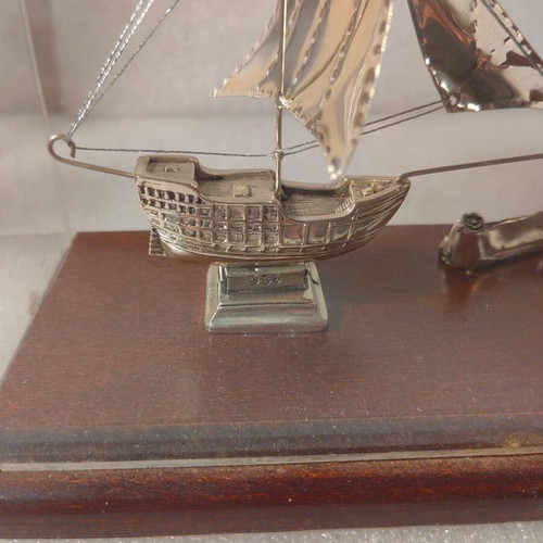 Silver Ship in Display Case used, 950 silver