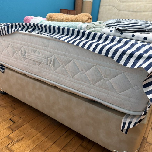 Bed with mattress and leather headboard, Istikbal frame