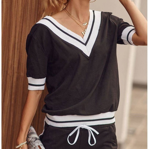 Short blouse v neck New Imperial black and white, size XL