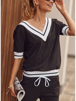 Short blouse v neck New Imperial black and white, size XL