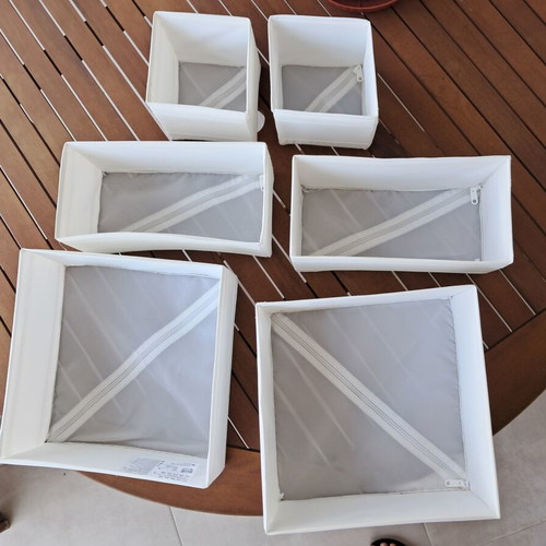 Fabric storage boxes set of 6 foldable with zipper, white, new