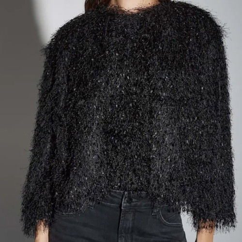 Someday Black Statement Jacket with Feather Texture New