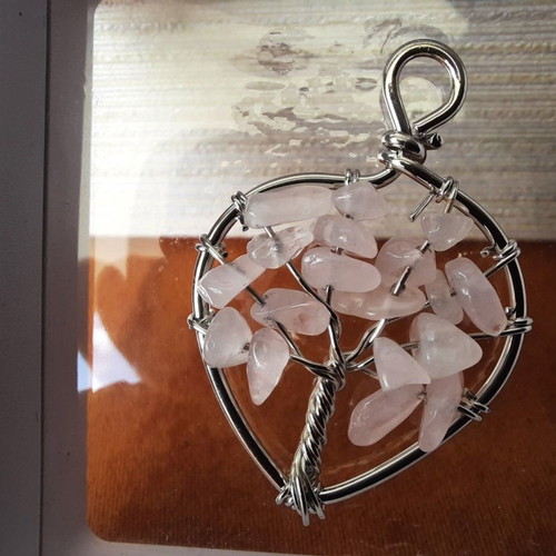 Tree of Life pendant with natural quartz crystal new