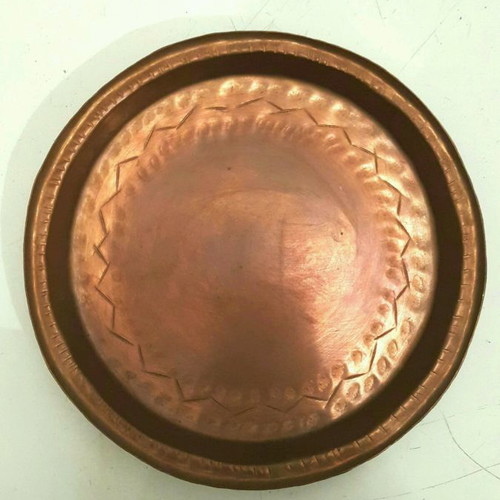 Vintage copper engraved deep tray used, diameter 16cm